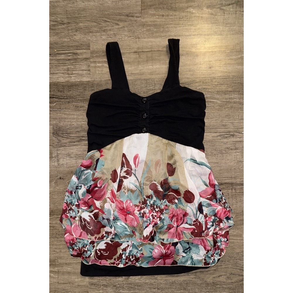 American Rag Black Sleeveless Floral Top Shirt Boho Festival Summer